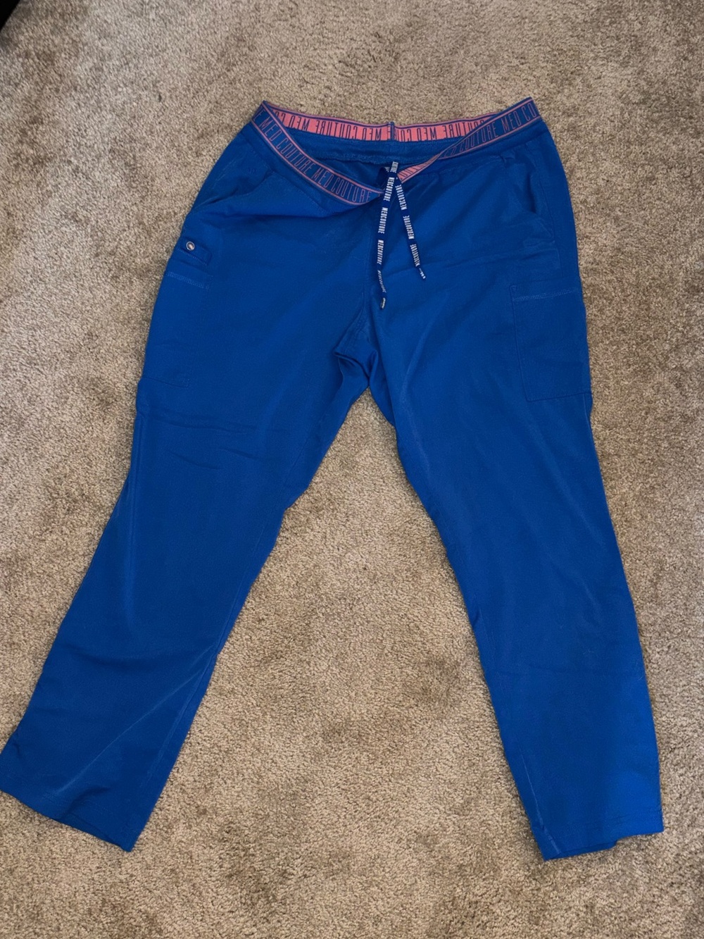 Med Couture Men's Scrub Pants in Royal Blue with Pink Waistband